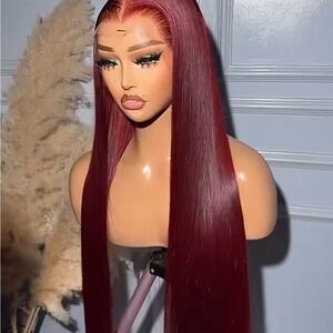 Elegant Burgundy Straight Lace Front Wig